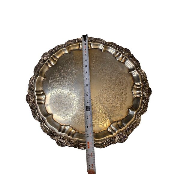 Antique Silver-Plated Ornate Round Serving Tray 16 Inch Diameter - Picture 1 of 6